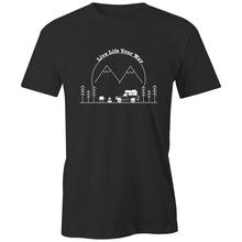 Load image into Gallery viewer, Live Life Your Way Mountains Mens Organic Tee