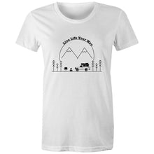 Load image into Gallery viewer, Live Life Your Way Mountains Women&#39;s Maple Organic Tee