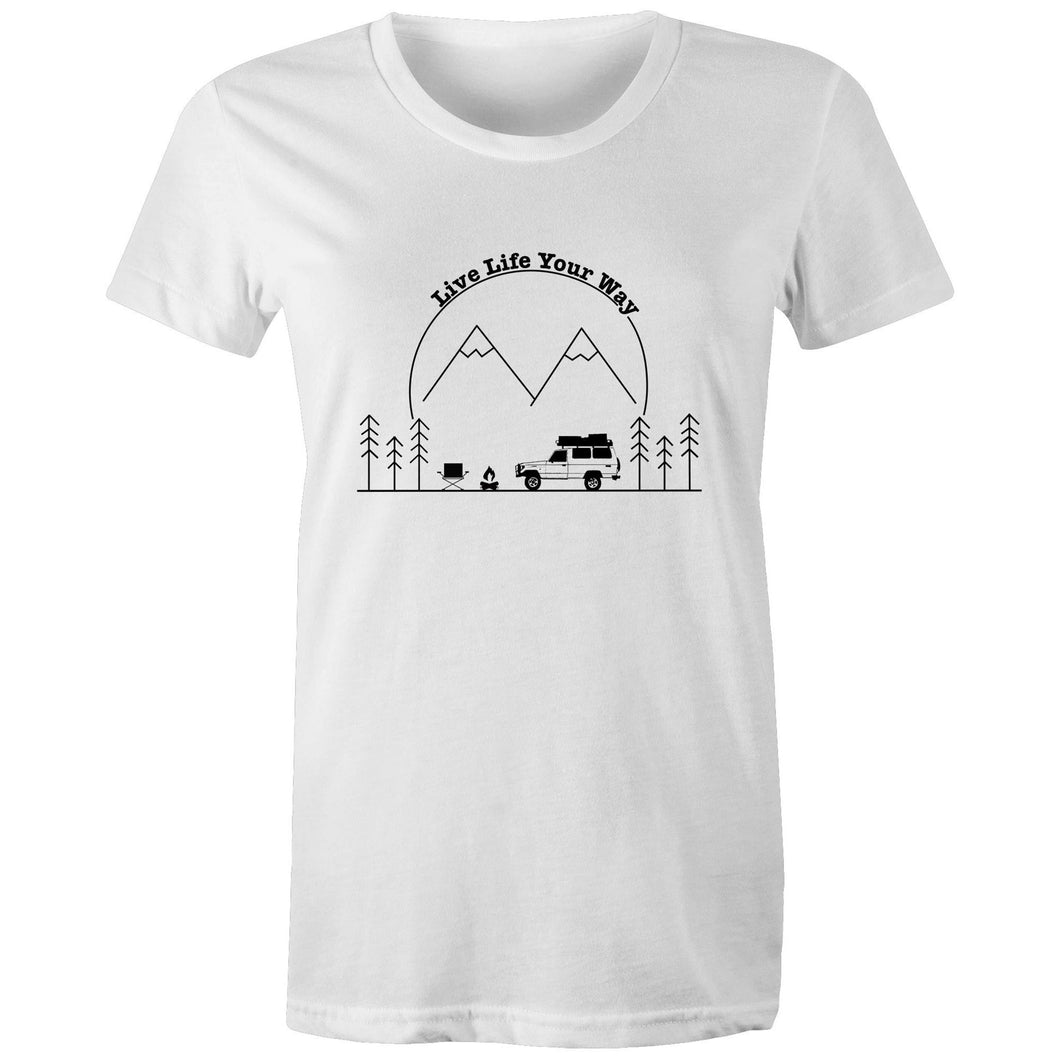 Live Life Your Way Mountains Women's Maple Organic Tee